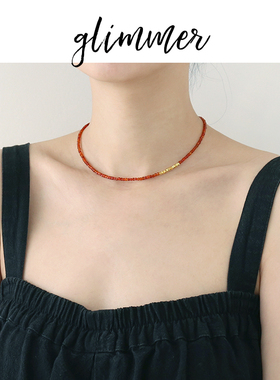 红玛瑙细串珠法式复古项链