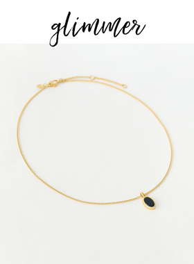 铜镀金黑色石头吊坠法式复古项链