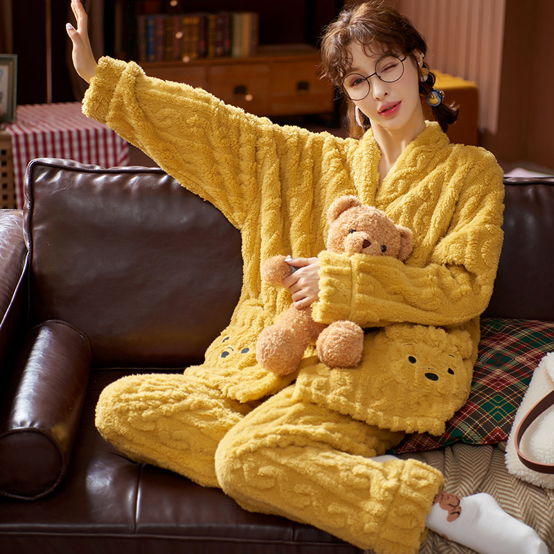 秋冬季加绒冬款毛绒冬天珊瑚绒睡衣 慕尚姿睡衣/家居服套装