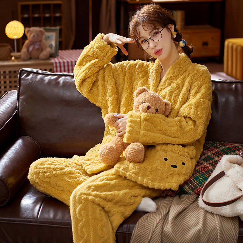 秋冬季加绒冬款毛绒冬天珊瑚绒睡衣 慕尚姿睡衣/家居服套装
