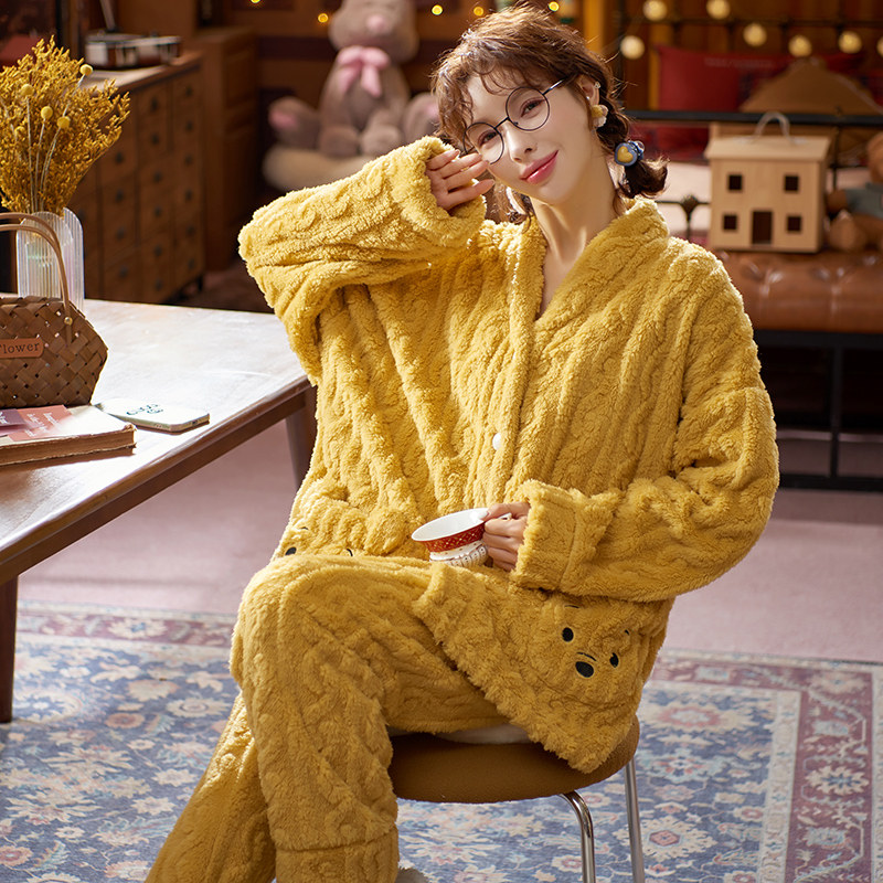 秋冬季加绒冬款毛绒冬天珊瑚绒睡衣 慕尚姿睡衣/家居服套装