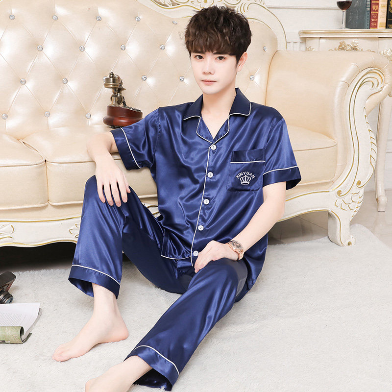 夏季冰丝短袖男款长裤青年宽松睡衣 慕尚姿睡衣/家居服套装