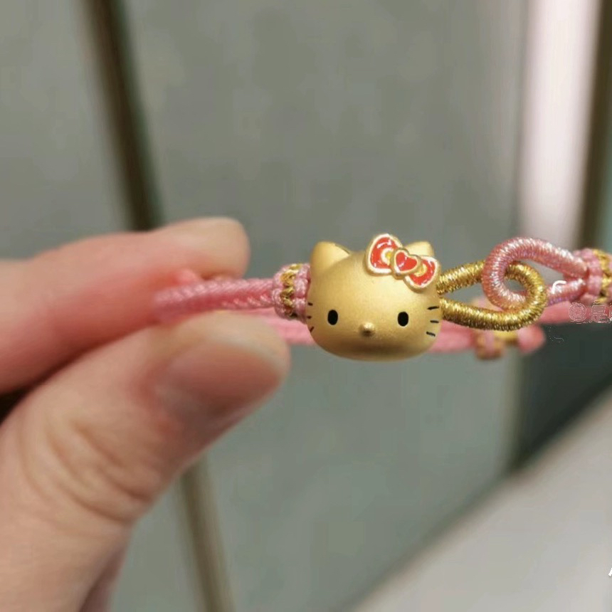 黄金999足金hellokitty转运珠手链哈喽KT猫蝴蝶结吊坠手串珠送礼 - 图1