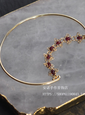 红宝石手链女14K包金红宝石复古