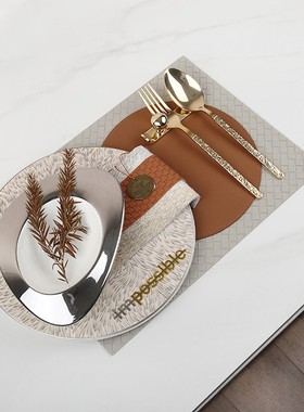 雅龙 新中式样板间餐桌餐具西餐盘装饰品摆件简约软装样板房摆件