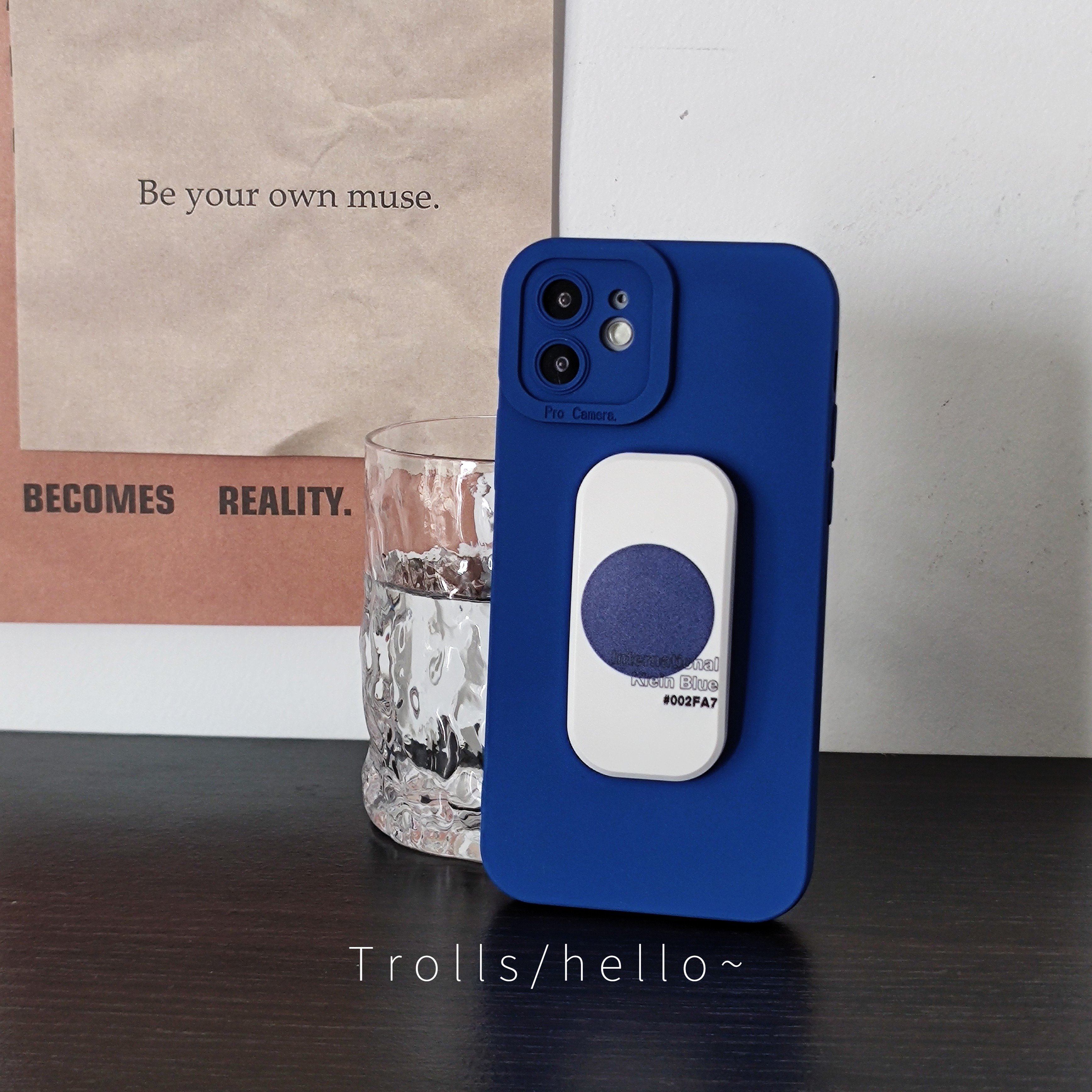 Trolls|韩国ins高级感克莱因蓝色推拉支架手机壳适用pura80华为mate70苹果17promaxOPPOreno14小米17全包软壳 - 图1