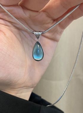 蓝色海洋水滴吊坠项链