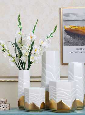 新款直销白色花瓶摆件富贵竹水养客厅欧式插花轻奢电视柜装饰品仿