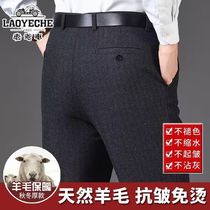 Old Lord Car Sheep Plush Western Pants Mens Autumn Winter Thick Money Middle Aged Mens Western Pants Loose Straight Barrel Business Casual Pants Man