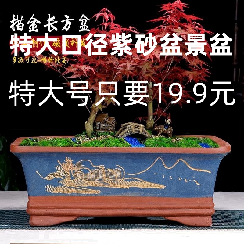 宜兴精品紫砂陶瓷盆景盆长方形花盆阳台绿植梅花四方马槽盆