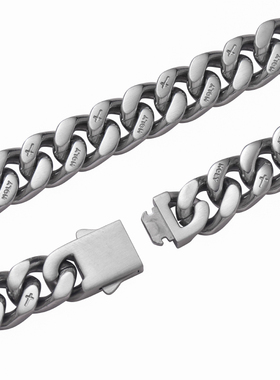 美式嘻哈男士刻字古巴钛钢项链