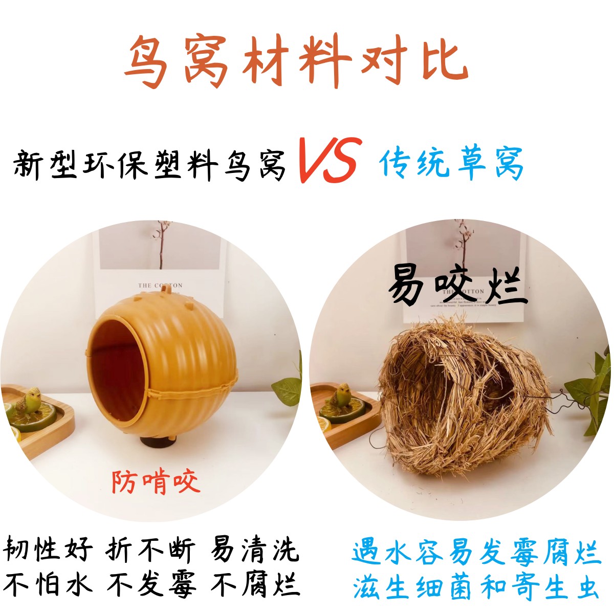 防啃咬耐用鸟窝虎皮牡丹珍珠文鸟鹦鹉保暖塑料窝圆形鸟巢小鸟用具 - 图1