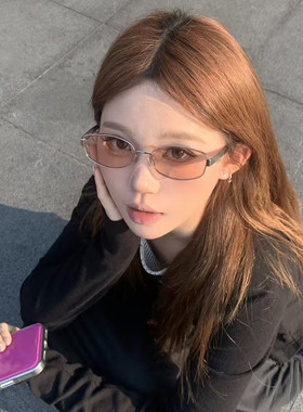 Jennie同款浅茶色窄框墨镜女小脸显瘦复古百搭街拍防紫外线太阳镜