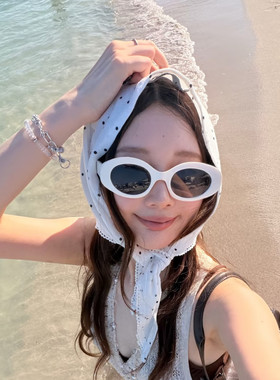 白色椭圆复古防紫外线太阳镜女