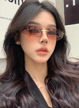 2025新款无框曲面Y2K复古茶个性街拍凹造型太阳镜女防紫外线墨镜