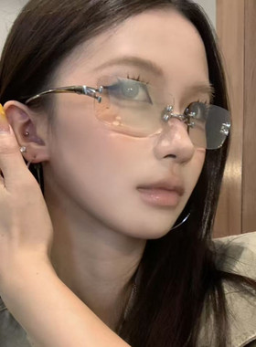 老钱风无边框金属显脸小防晒墨镜