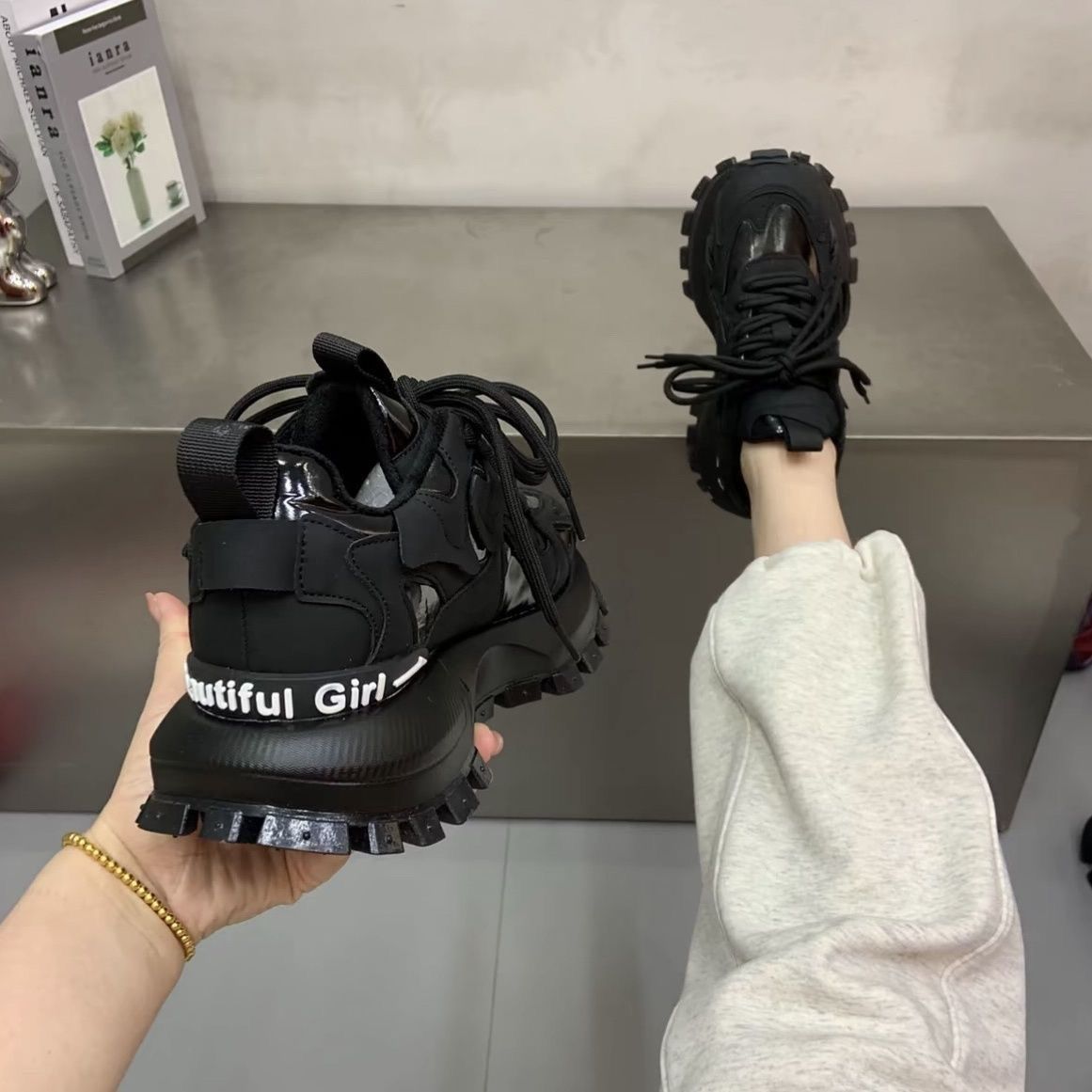 欧洲站老爹鞋女新款厚底显脚小休闲运动鞋小白鞋真皮时尚阿甘鞋 - 图2