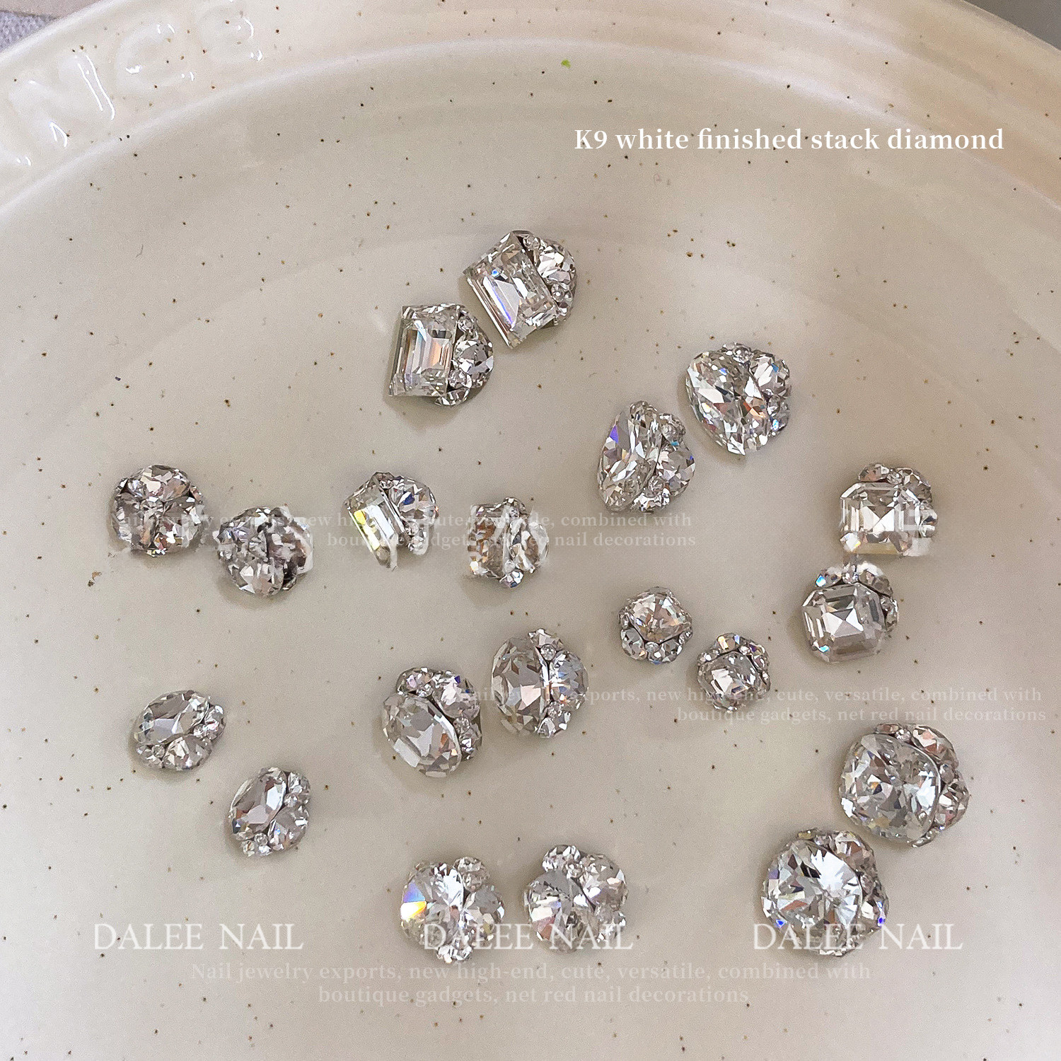 美甲新款K9白色成品堆钻高级爆闪指甲钻饰无底托轻奢款式指甲饰品,淘宝优惠券,粉丝福利购,淘宝优惠卷