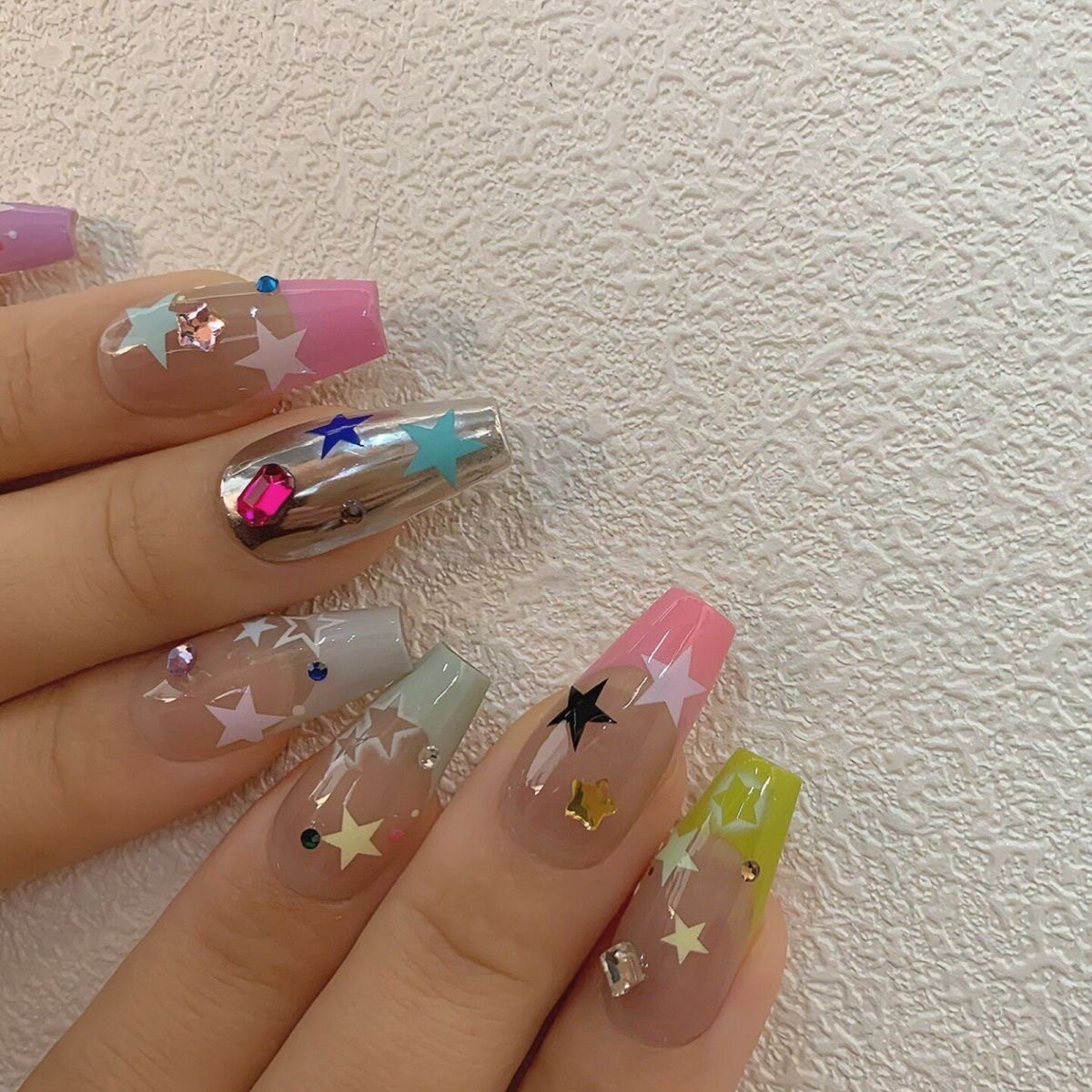 多巴胺春夏彩色星星美甲贴纸渐变彩色星芒马卡龙五角星指甲饰品,淘宝优惠券,粉丝福利购,淘宝优惠卷
