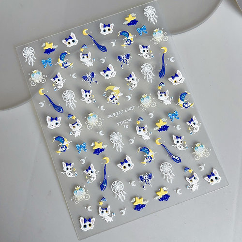 新款贝壳光蝴蝶结小猫美甲贴纸呆萌可爱卡通童趣背胶指甲装饰贴 - 图2