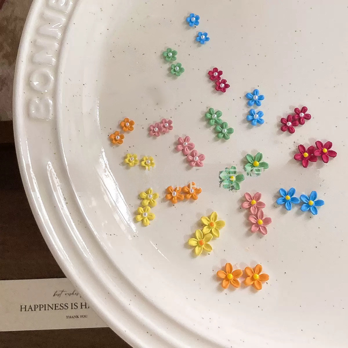 New spring letter frosted five-petal flower nail art accessories macaron colorful small flower nail diamond nail art accessories