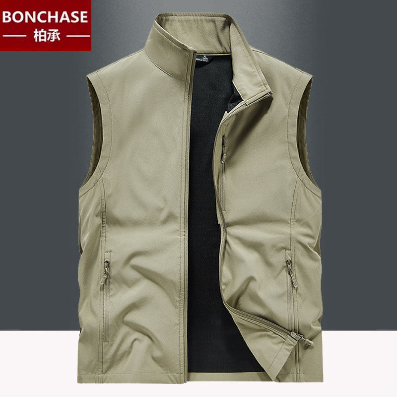 立领多口袋马甲软壳防水钓鱼背心中年男户外摄影工装坎肩春秋薄款,淘宝优惠券,粉丝福利购,淘宝优惠卷