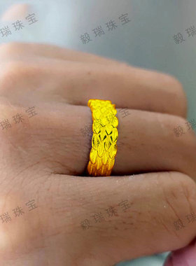 金包银中式龙鳞戒指高级感时尚黄金国风复古指环戒指礼物首饰