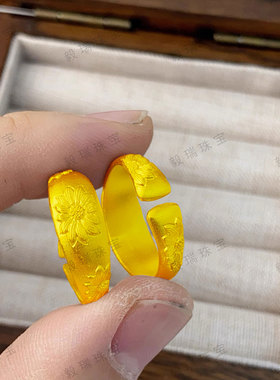 金包银花卉开口戒指女复古牡丹花黄金高级感中式指环戒指