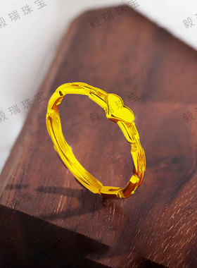 轻奢金包银爱心镂空戒指高级感时尚黄金简约百搭指环戒指礼物