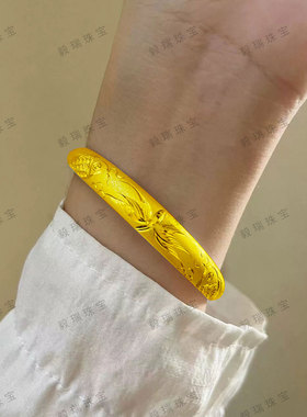 金包银中式复古莲花手镯高级感国风黄金时尚花朵镯子送女友送妈妈