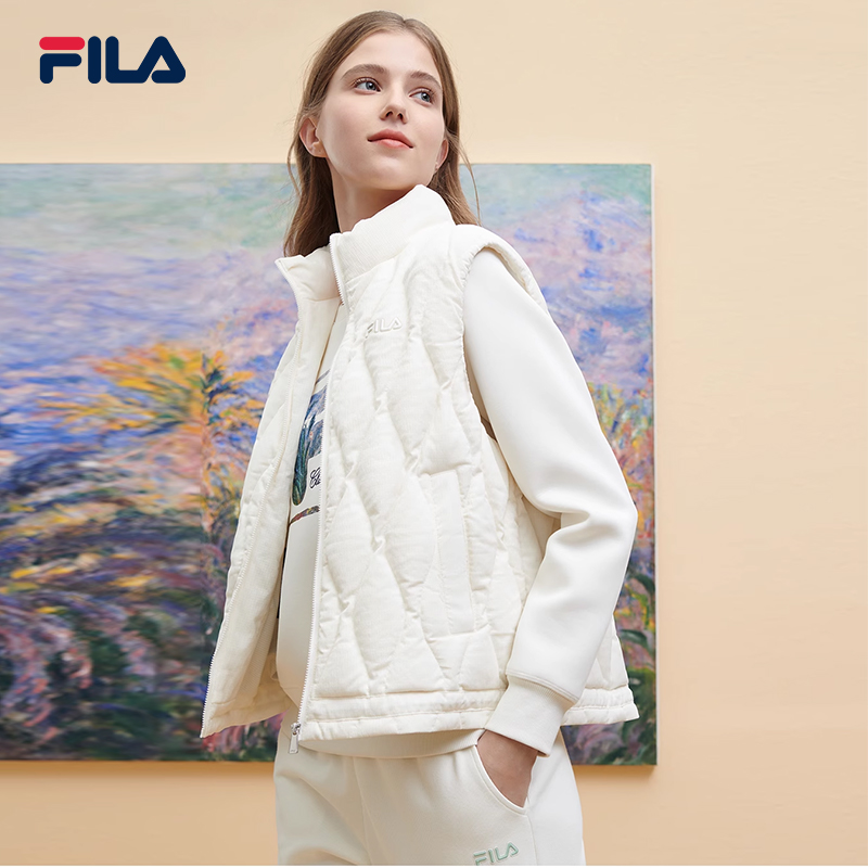 FILA x THE MET斐乐莫奈联名女子羽绒马甲2023冬新保暖立领外套女-图1