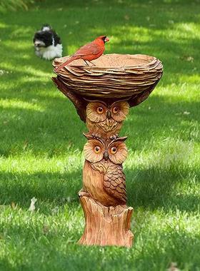 跨境树桩树脂喂鸟器庭院设计摆件鸟群投喂器设计装饰品狗宠物摆件