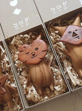 家居摆件恶搞装饰品木头人设计桌上树叶爱心木头玩偶树脂工艺品