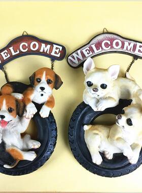 创意树脂欢迎光临挂件 可爱轮胎小狗声控感应店铺墙面点缀挂饰