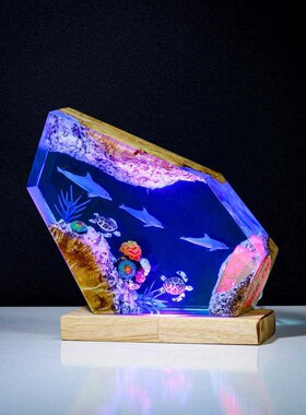 海豚和海龟环氧树脂灯环氧树脂灯树脂木艺术灯夜灯个性化夜灯礼品