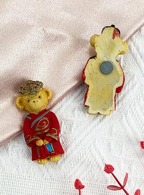 国潮风小礼品婚纱小熊冰箱贴立体磁贴留言贴树脂工艺家居饰品