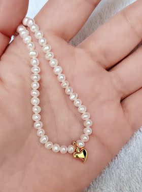 天然淡水珍珠项链心心相印小米珠4-5mm好清纯甜美颈链礼物