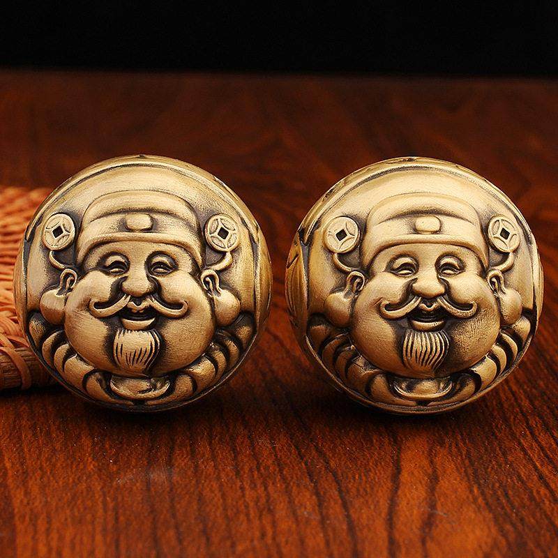 2026黄铜财神爷手球摆件实心铜手把件文玩手球手盘玩件创意礼品工,淘宝优惠券,粉丝福利购,淘宝优惠卷