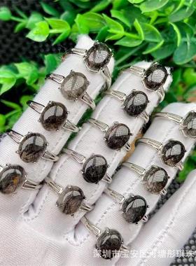 2026天然黑发晶镶嵌戒指晶体通透发丝饱满款式简洁大方跑量款女戒