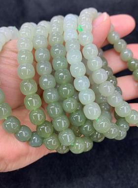 2026和田玉青海料晴水渐变老型7*8mm手串 油润干净无杂 渐变老型