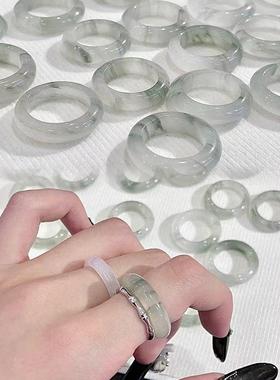 2026天然冰种飘花天山翠戒指女小众飘花半山水翡翠色复古指环送女