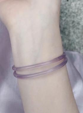 2026迷雾烟紫细条手镯叮当镯一步一响玻璃仿玉镯超仙温柔紫色镯子