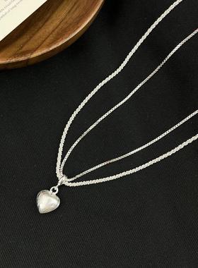 2026新款简约心形双层拉丝爱心吊坠项链女感轻奢小众颈链百搭锁骨