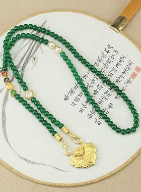 2026中国风古法沙金如意锁吊坠项链女款新中式串珠长款百搭旗袍配