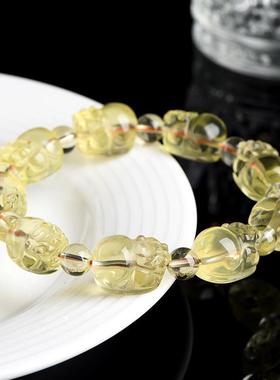 2026久雅水晶 天然黄水晶貔貅手链 雕刻黄色水晶貔貅手串 厂家直