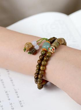 2026【相濡以沫】百搭文艺双圈檀木手串 绿檀6/8mm桶珠拼接款手串