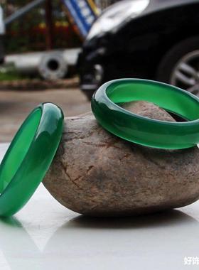 2026天然绿玉髓玛瑙手镯帝王绿女款玛瑙满绿色冰种手镯厂家绿玛瑙