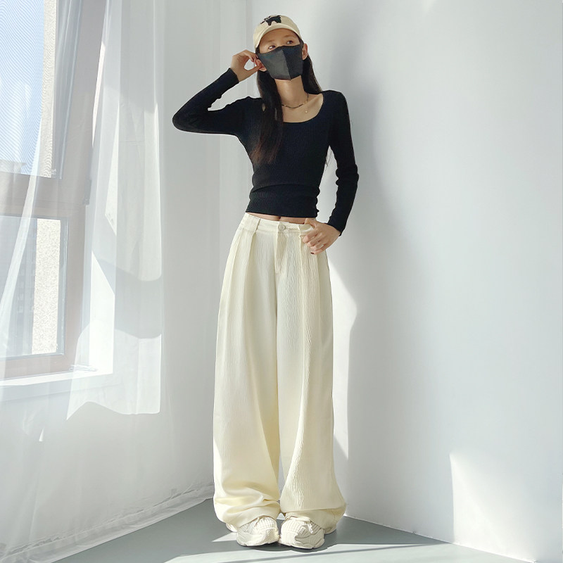 大码高腰肌理感西装休闲裤女秋季梨形身材胖mm慵懒垂感拖地阔腿裤,淘宝优惠券,粉丝福利购,淘宝优惠卷