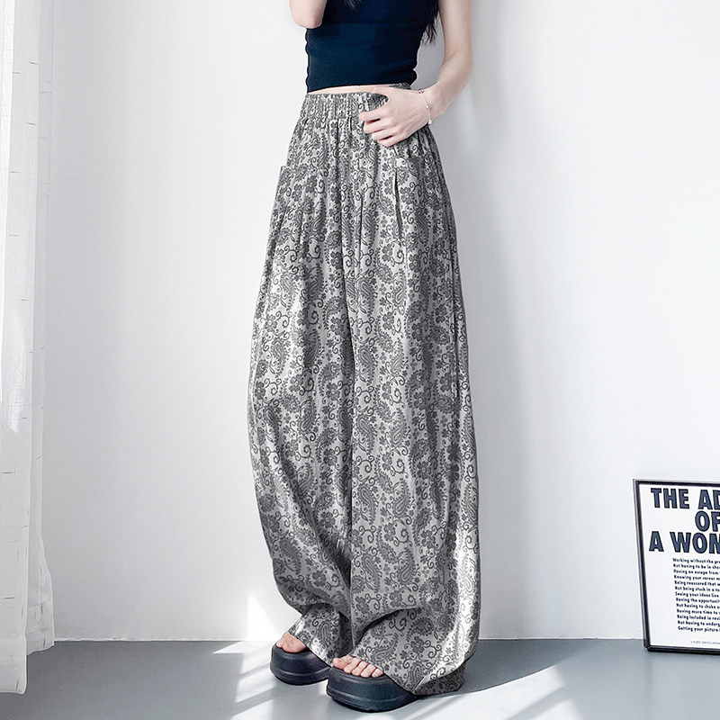大码设计感个性印花阔腿裤女夏季松弛感胖mm显瘦宽松休闲拖地裤子,淘宝优惠券,粉丝福利购,淘宝优惠卷