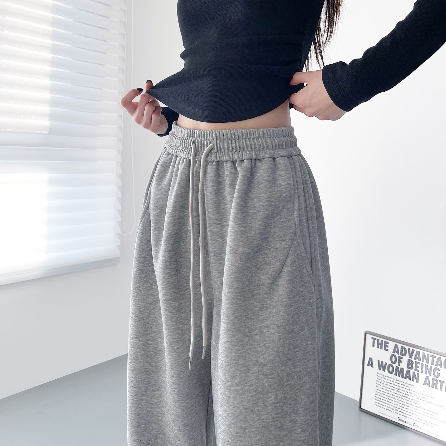 大码高腰宽松显瘦阔腿裤女春季新款胖mm显瘦酷飒拽姐休闲运动卫裤,淘宝优惠券,粉丝福利购,淘宝优惠卷